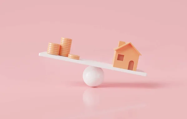 Home Coin Seesaw Economic Debt Crisis Affecting Price Houses Real — Stock Photo, Image