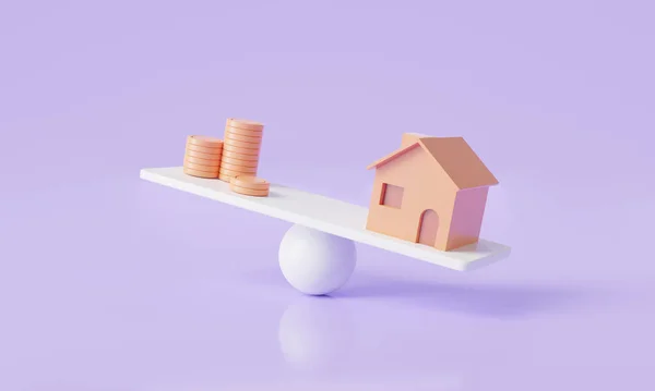 Real Estate Business Mortgage Financial Loan Concept Home Coin Seesaw — Stockfoto
