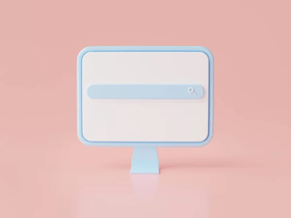 Computer display  blank screen display icon isolated on pink background with search bar icon.internet search, website. web search concept ,copy space. Cartoon minimal style. 3d rendering illustration