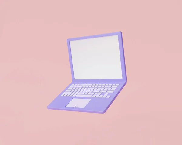 Purple Laptop Blank Screen Display Icon Floating Isolated Pink Background — стоковое фото
