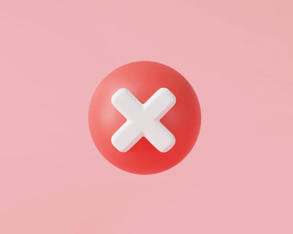 3d red wrong mark icon in a circle  isolated on pink background. Cross symbol, Blot and ban icon, wrong, rejection, incorrect and disapproval, Against and refusal. 3d minimal rendering illustration