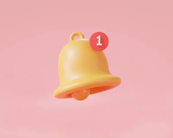 Pembe arka planda 3D uyarı çanı simgesi izole edildi. Sosyal medya öğesi, anımsatıcı bildirimi. Yeni bilgilendirme konsepti. 3d resimleme, karikatür biçimi asgari