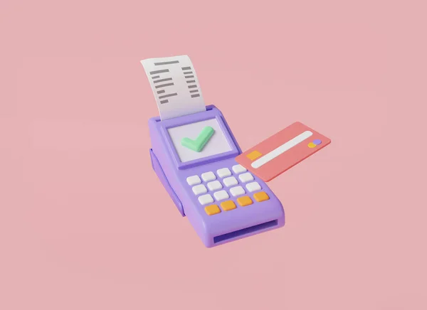3d render illustration of Pos terminal icon. Online payment, Credit card reader, online shopping, electronic bill payment, transactions online,  Pos terminal payment concept. cartoon minimal style
