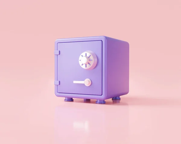 Closed Purple Safe Box Isolated Pink Pastel Background Concept Money — 图库照片