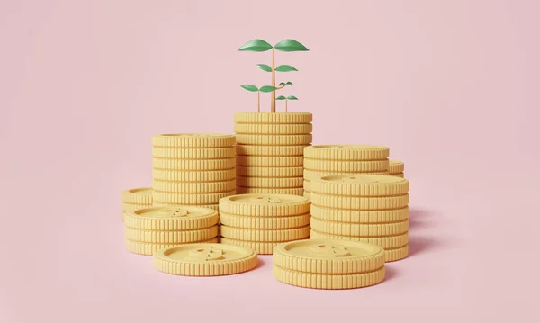Plant Growing Money Coin Stack Saving Money Concept Finance Sustainable — Stockfoto