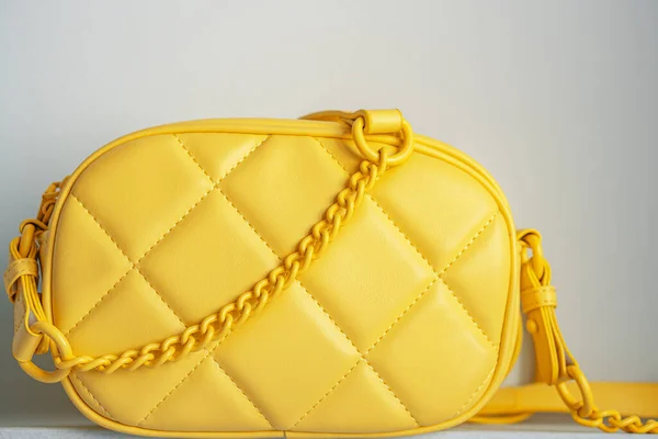 Yellow Cross Body Quilted Bag Ladies Bright Colored Handbag Gray — стоковое фото