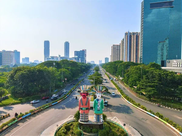 Джакарта Индонезия Апреля 2021 Года Вид Воздуха Офисные Здания Движение — стоковое фото
