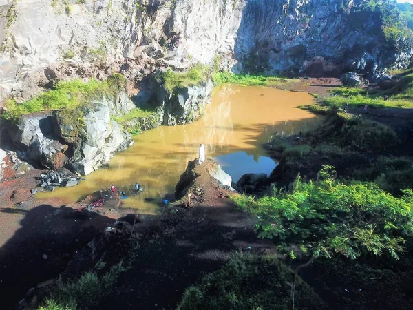 Belle Vue Aérienne Des Rizières Dans Les Montagnes Kuningan Java — Photo