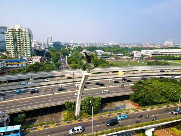 Vue Aérienne Circulation Des Immeubles Bureaux Jakarta Indonésie — Photo
