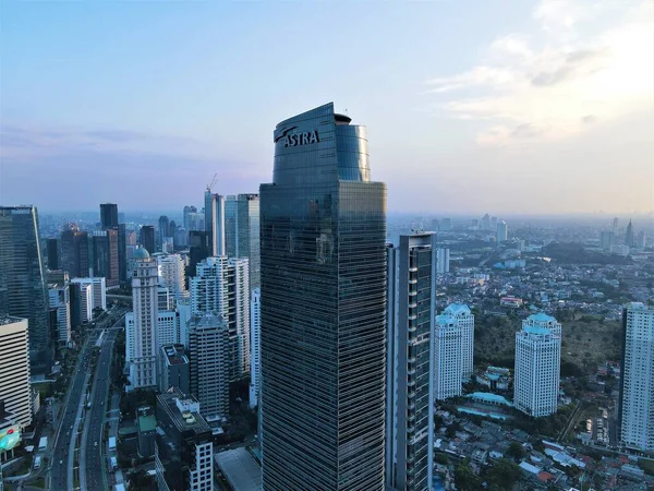 Bela Vista Aérea Edifícios Escritórios Rodovias Apartamentos Jalan Sudirman Durante — Fotografia de Stock