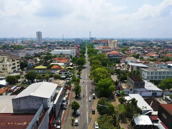 Hermosa Vista Aérea Los Edificios Oficinas Tráfico Sur Yakarta Indonesia — Foto de Stock