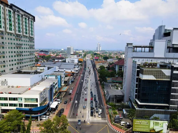 Hermosa Vista Aérea Los Edificios Oficinas Tráfico Sur Yakarta Indonesia — Foto de Stock