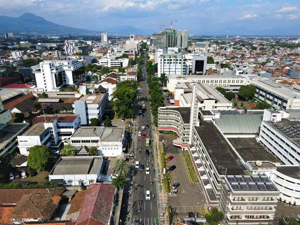 Hermosa Vista Aérea Los Edificios Oficinas Tráfico Bandung Java Occidental — Foto de Stock