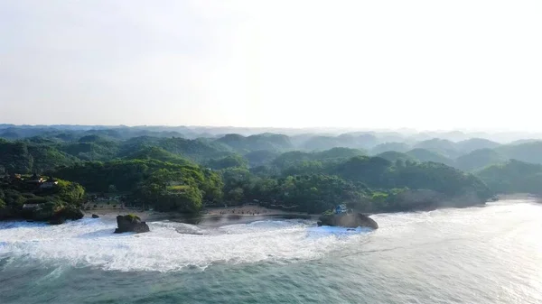 Beautiful Aerial View Natural Panorama Pandansari Beach Yogyakarta Indonesia — 图库照片