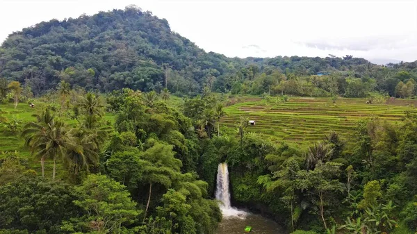 Beautiful Aerial View Waterfall Tropical Forest Bandung Indonesia — 图库照片