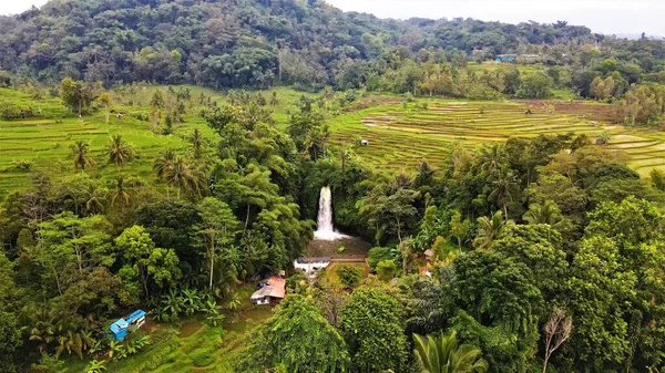 Beautiful Aerial View Waterfall Tropical Forest Bandung Indonesia — Stock Fotó