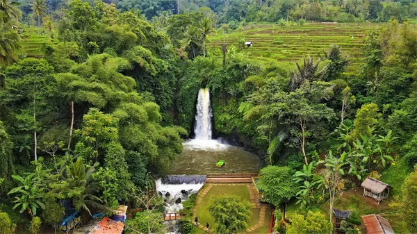 Beautiful Aerial View Waterfall Tropical Forest Bandung Indonesia — Stock Fotó