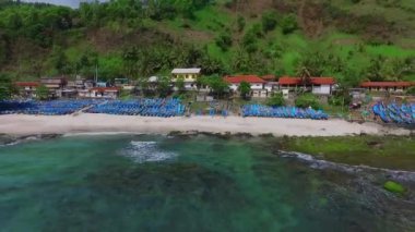Aerial view of beautiful natural beach panorama in Indonesia.