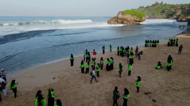 Beautiful Aerial View People Having Recreation Pandansari Beach Yogyakarta Indonesia — Wideo stockowe