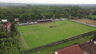 Aerial view of amateur football field - amateur football match.