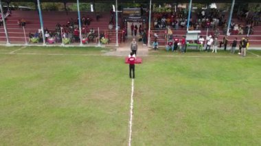 Aerial view of amateur football field - amateur football match.