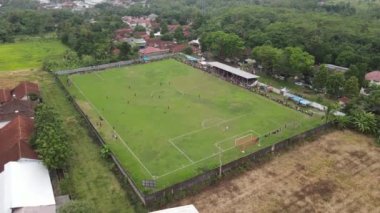 Aerial view of amateur football field - amateur football match.