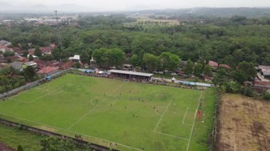 Aerial view of amateur football field - amateur football match.