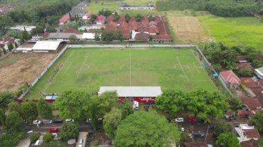 Aerial view of amateur football field - amateur football match.