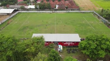 Aerial view of amateur football field - amateur football match.