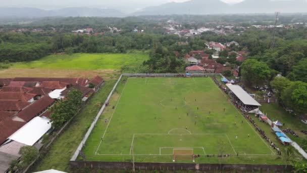 Aerial View Amateur Football Field Amateur Football Match — стоковое видео