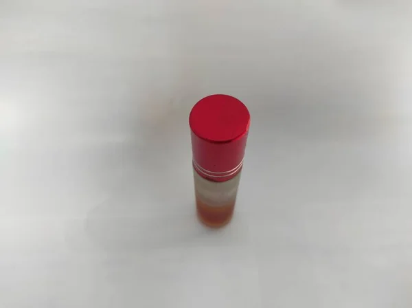 Simple Unique Perfume Bottle Made Glass Red Aluminum Cap — 스톡 사진