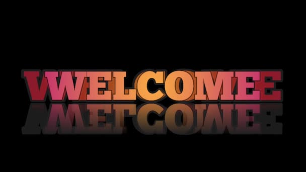 Neon Text Moves Expands Flashes Words Welcome Black Background Red — Wideo stockowe