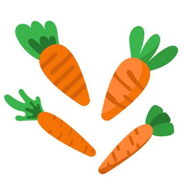 Yeşil yapraklı dört havuç seti. Tatlı sebze tokası sanatı