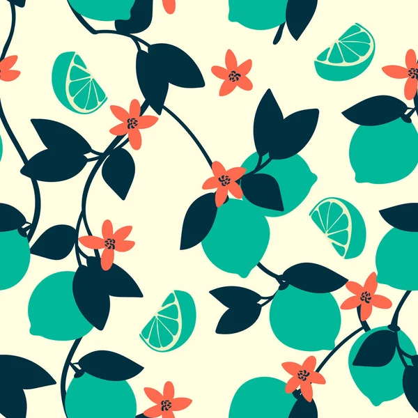 ライムシームレスなパターン 柑橘系フルーツベクトルイラスト背景 — ストックベクタ