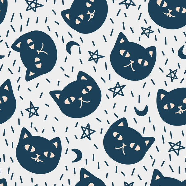 Бесшовный Рисунок Милыми Кошками Векторная Иллюстрация Дизайна Ткани Оберточной Бумаги — стоковый вектор