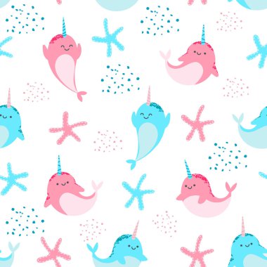 Deniz gergedanı ile kusursuz desen. Vektör okyanus çizimi