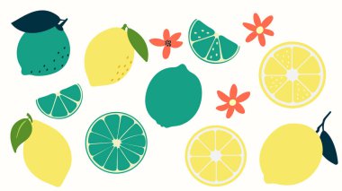 Büyük bir dilim dilimlenmiş limon ya da limon. Düz vektör çizimi izole edildi. Vektör klipsi sanatı