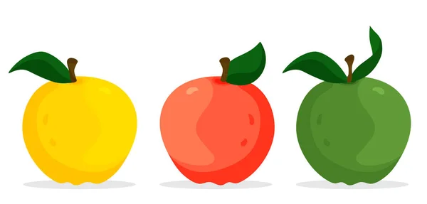 Conjunto Manzanas Amarillas Verdes Rojas Ilustración Plana Vectorial Aislada Sobre — Vector de stock