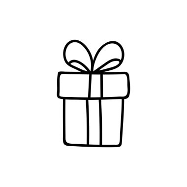 Tek el çizilmiş hediye kutusu. Doodle vektör çizimi. Beyaz bir arkaplanda izole edilmiş.