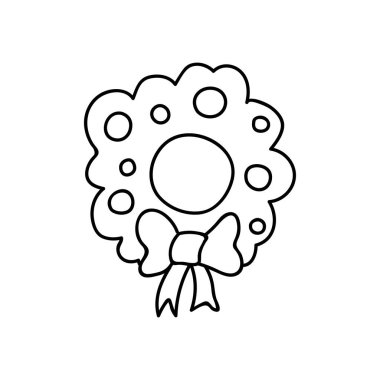 Tek elle çizilmiş Noel çelengi. Tatiller vektör illüstrasyonunu karalıyor. Beyaz bir arkaplanda izole edilmiş.