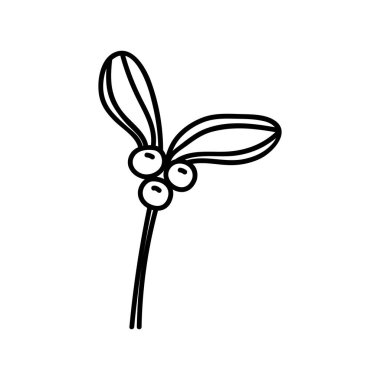 Tek elle ökseotu dalı çizilmiş. Tatiller vektör illüstrasyonunu karalıyor. Beyaz bir arkaplanda izole edilmiş.