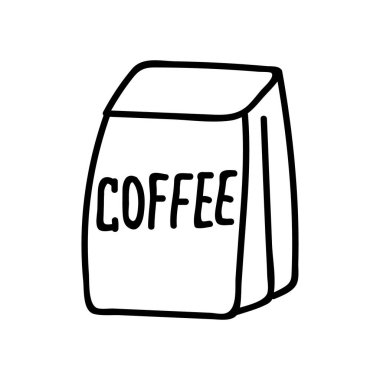 Tek el çizilmiş kahve paketi. Çizimler vektör illüstrasyonu. Beyaz bir arkaplanda izole edilmiş.