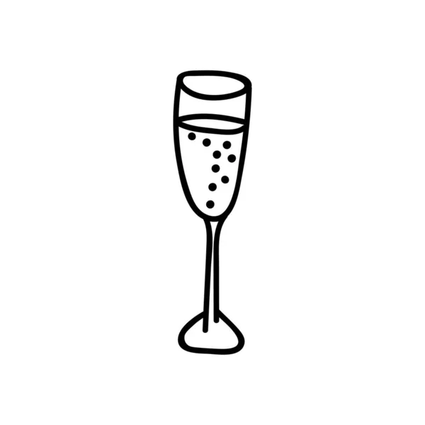 Ett Handritat Glas Champagne Semester Klottrar Vektor Illustration Isolerad Vit — Stock vektor