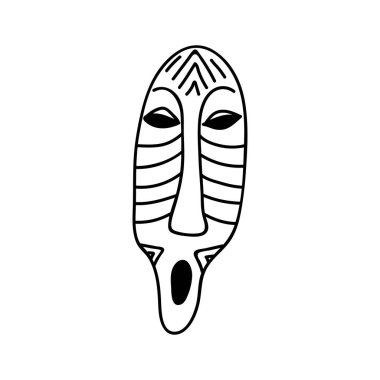 Tek el Afrika ahşap maskesi. Çizimler vektör illüstrasyonu. Beyaz bir arkaplanda izole edilmiş.