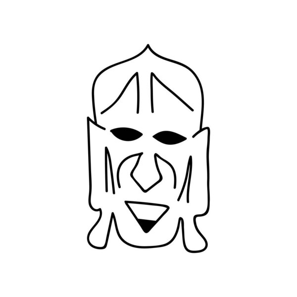 Single hand drawn african wooden mask. Doodles vector illustration. Isolated on a white background.