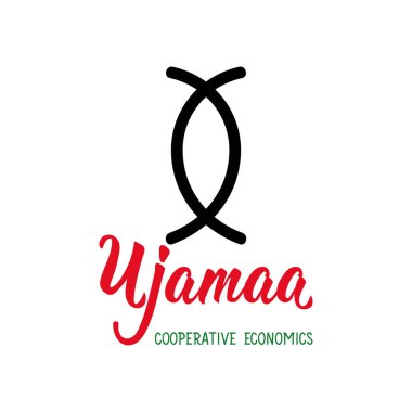 Traditional Kwanzaa symbols. Ujamaa means Cooperative economics. Vector icon and lettering. Isolated on white background. clipart