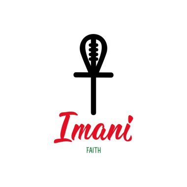 Traditional Kwanzaa symbols. Imani means Faith. Vector icon and lettering. Isolated on white background. clipart
