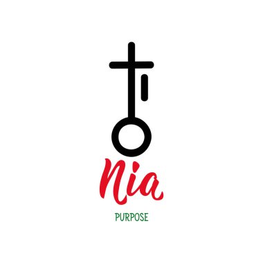 Traditional Kwanzaa symbols. Nia means Purpose. Vector icon and lettering. Isolated on white background. clipart