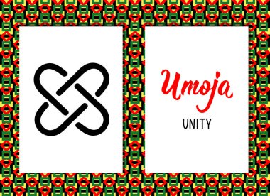Geleneksel Kwanzaa sembolleri. Umoja birlik demek. Vektör simgesi ve harf.