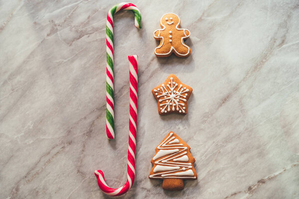 Gingerbread cookies. Christmas card. Home bakery concept. Copy space